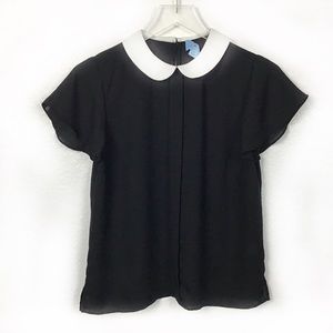 CeCe Black Short Sleeve Top w/White Collar Size XS